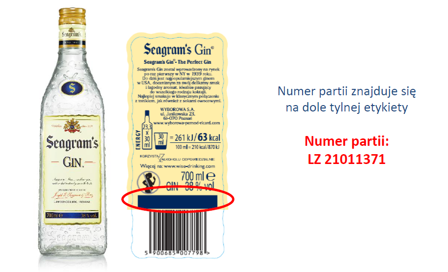 Wycofanie jednej partii produktu Seagram’s Gin 0,7l ze względu na możliwość zanieczyszczenia produktu fragmentami szkła (fot. gov.pl)