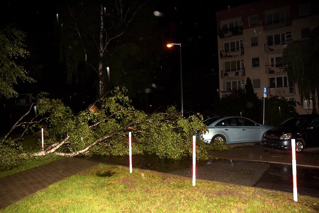 To była bardzo pracowita noc dla strażaków. Ulewa, porywisty wiatr, burza zrobiły swoje. Niektóre ulice w Łodzi pozbawione były prądu (fot. Karol Grzegorek)