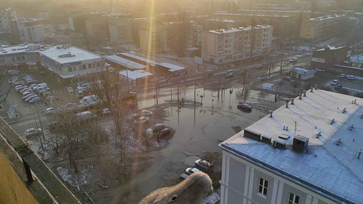 Zalało duże skrzyżowanie na Bałutach. Stoją samochody i tramwaje MPK [zdjęcia] - Zdjęcie główne