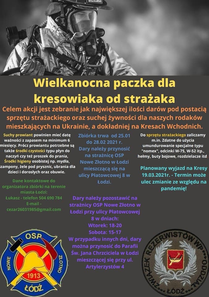 „Wielkanocna Paczka dla kresowiaka od strażaka" - Łódzki oddział Związku Rezerwistów WP oraz OSP Nowe Złotno zachęcają do wzięcia udziału w akcji!  - Zdjęcie główne