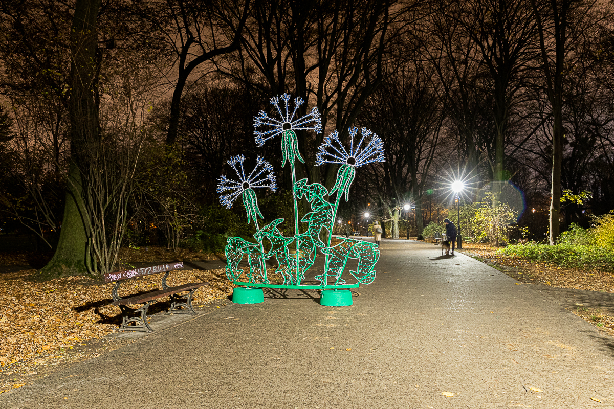 Park Źródliska w Łodzi nocą