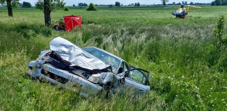 Wypadek Łódzkie. Śmiertelny wypadek pod Łowiczem. Nie żyją dwie starsze osoby (fot. PSP Łowicz)