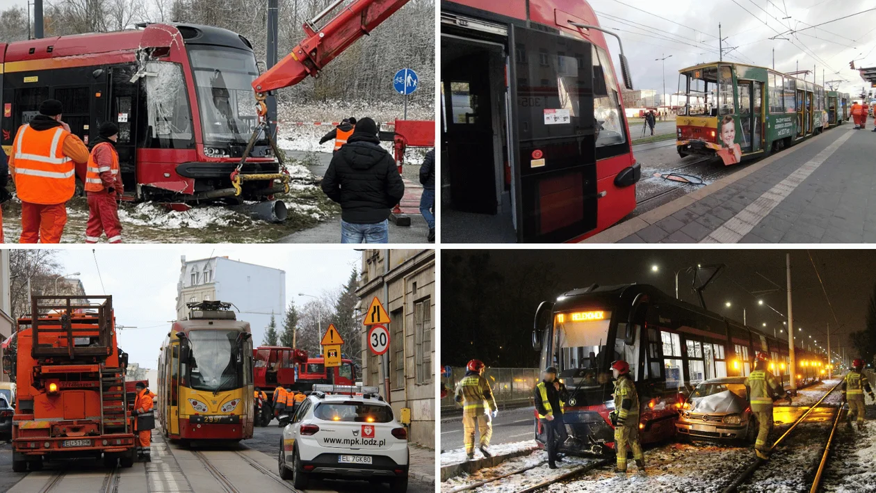 Smutny bilans weekendu dla MPK Łódź. Zderzenie tramwajów w centrum Łodzi, dwa wykolejenia i dwie kolizje [ZDJĘCIA] - Zdjęcie główne