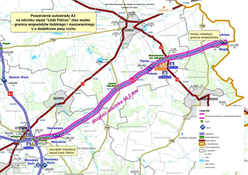 Autostrada A2 Łódź. Będzie dodatkowy pas na autostradzie między Łodzią i Warszawą. Wiemy, kiedy pojedziemy poszerzoną A2 (fot. GDDKiA)