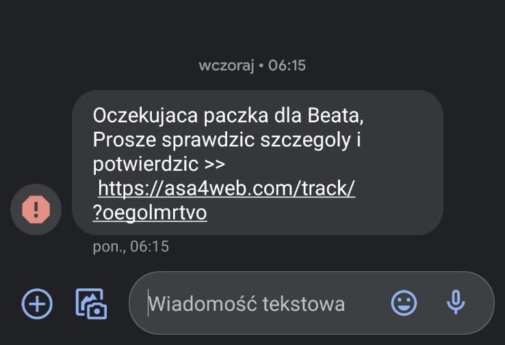 Uwaga łodzianie! Oszuści w zmasowanej akcji SMS-owej. Chcą wyłudzić nasze dane (fot. dzięki uprzejmości czytelnika TuŁódź.pl)