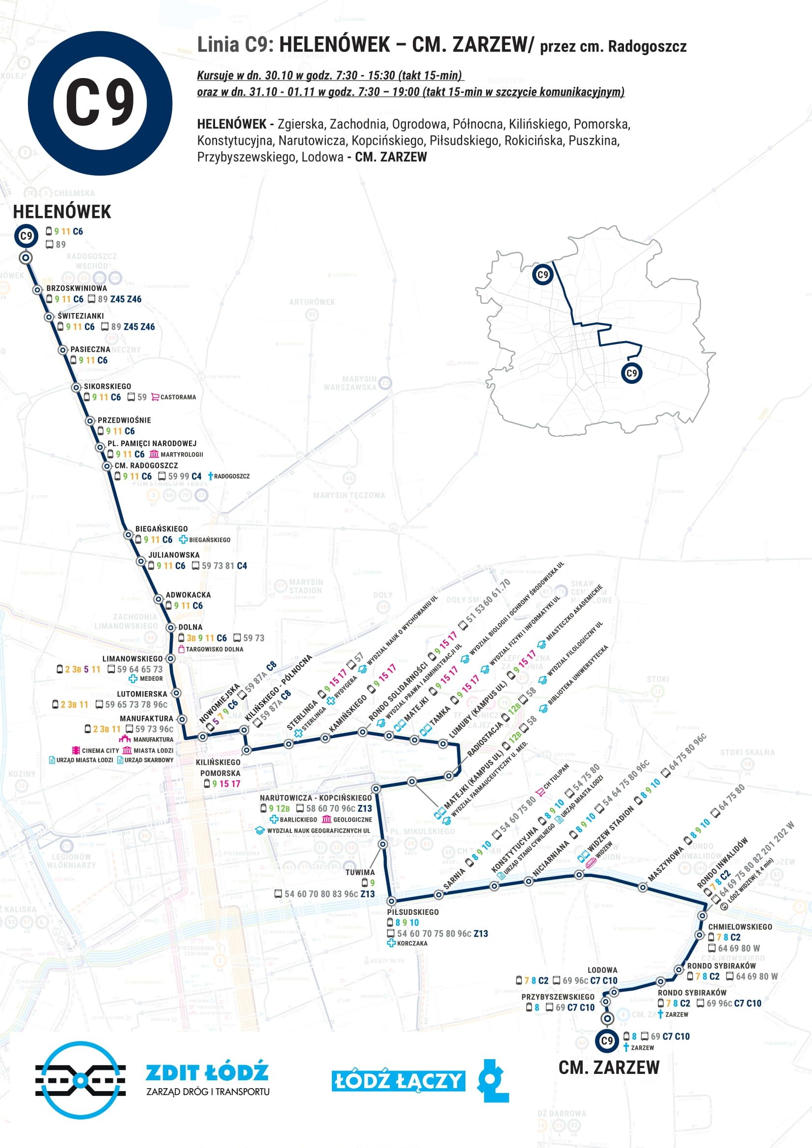 Specjalne linie MPK Łódź - linia C9