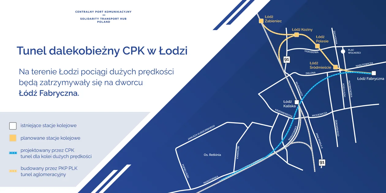 Projekt nowych linii kolejowych w Łodzi realizowanych przez CPK