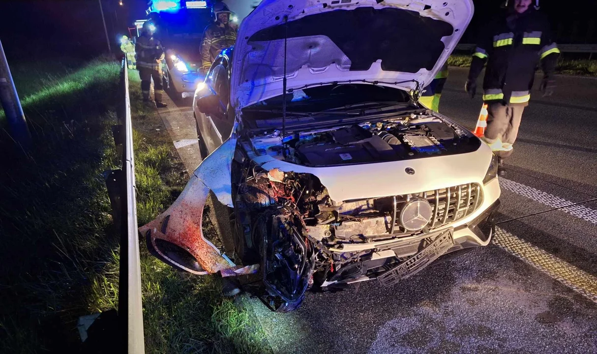 Wypadek na autostradzie A1. Mercedes zderzył się z sarną. Zwierzę nie przeżyło - Zdjęcie główne