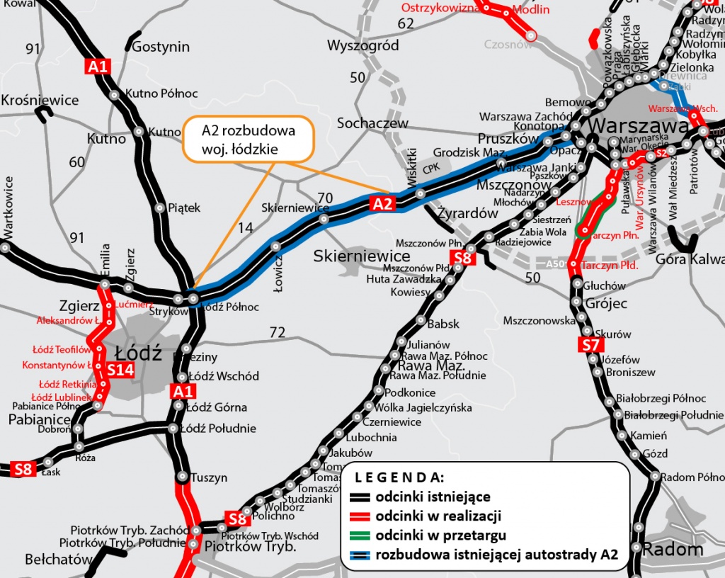 Autostrada A2 Łódź. Będzie dodatkowy pas na autostradzie między Łodzią i Warszawą. Wiemy, kiedy pojedziemy poszerzoną A2 (fot. GDDKiA)