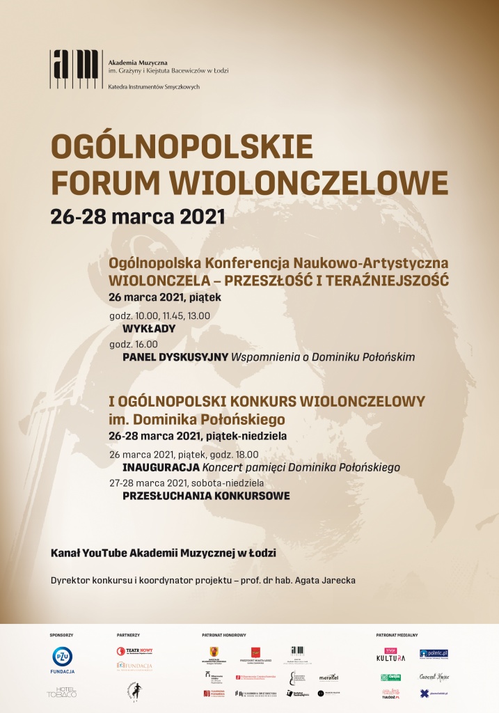 I Ogólnopolski Konkurs Wiolonczelowy im. Dominika Połońskiego w Łodzi odbędzie się w dniach 26-28 marca 2021 (fot. mat. prasowe) |wiadomości łódzkie|Łódź|TuŁódź