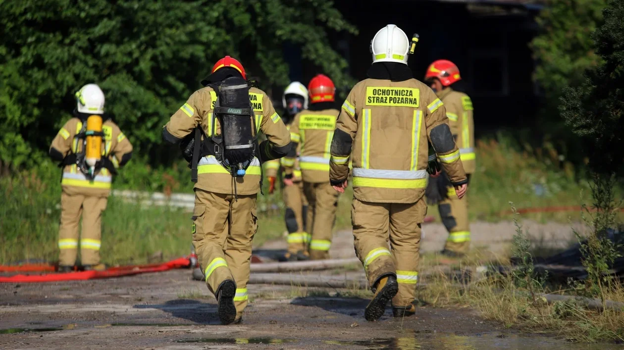 Pożar na placu przeładunkowym pod Strykowem. Na miejscu służby - Zdjęcie główne