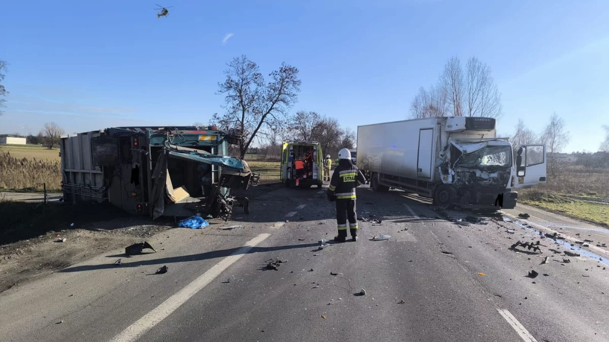 Łódzkie: zderzenie dwóch tirów . Droga krajowa całkowicie zablokowana - Zdjęcie główne